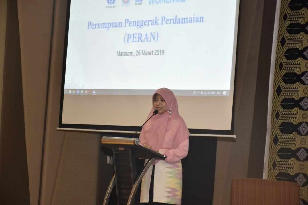 Ketua TP. PKK NTB, Hj Niken Saptarini Widyawati Zulkieflimansyah, S. E., M. Sc, membuka sekaligus menjadi Keynote Speaker pada acara Perempuan Penggerak Perdamaian. (istimewa)
