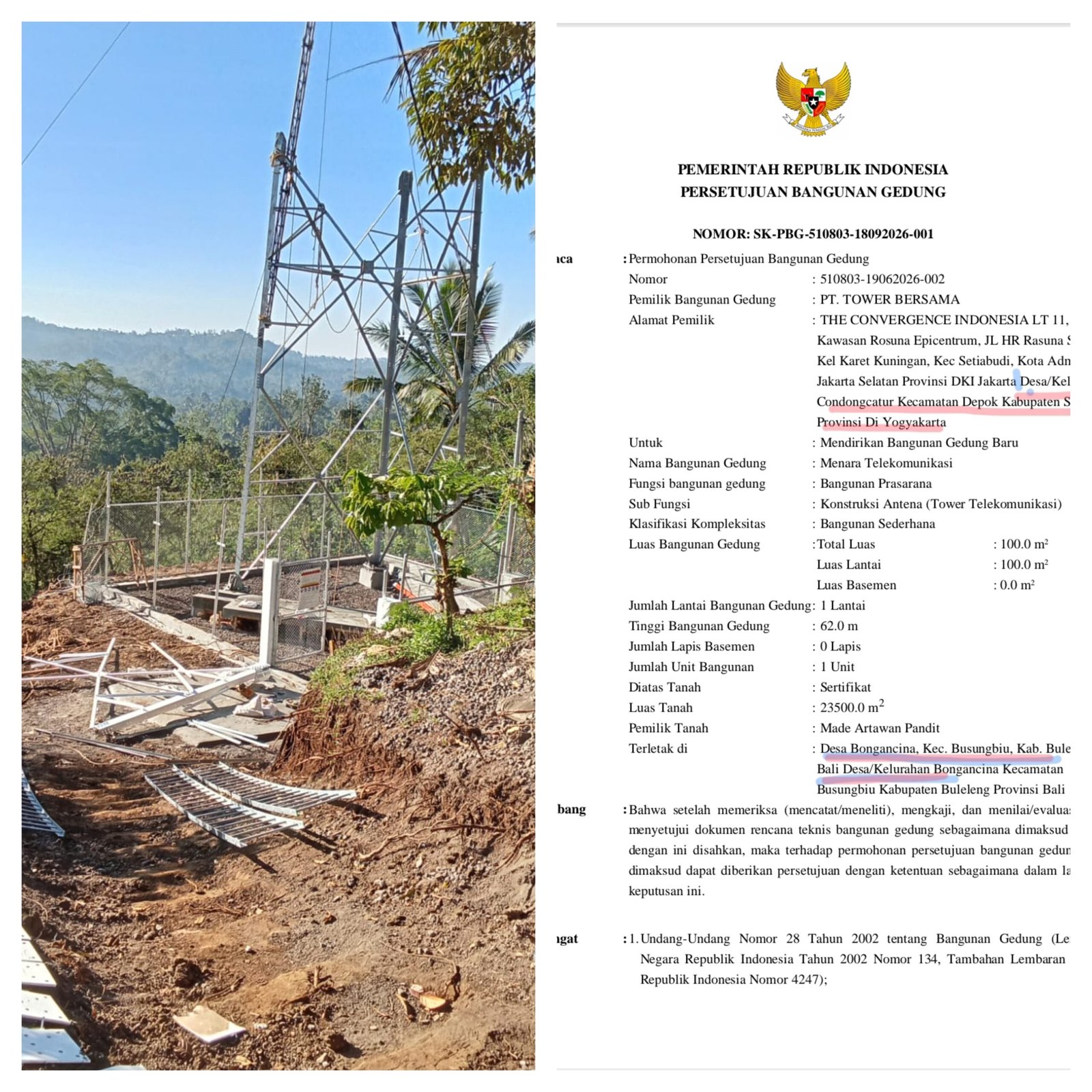 Dokumen PBG Tower Bongancina Dipersolakan, Kuasa Hukum Siapkan Somasi